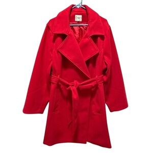 Cato Red Belted Double Breasted Wool Blend Coat Women's Plus Size 22 24W Chic